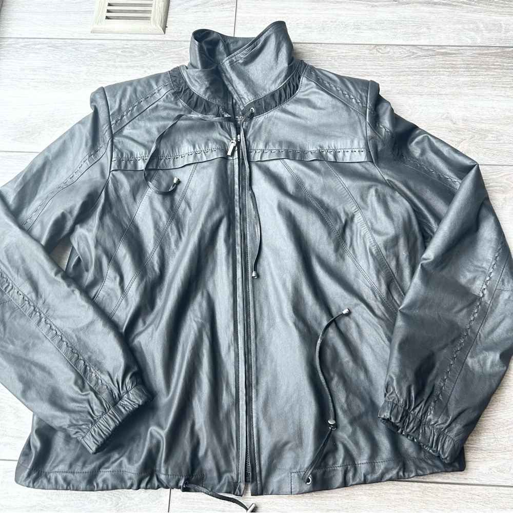 Bigardini Ruched Ruffles Leather Jacket - Picture 6 of 14